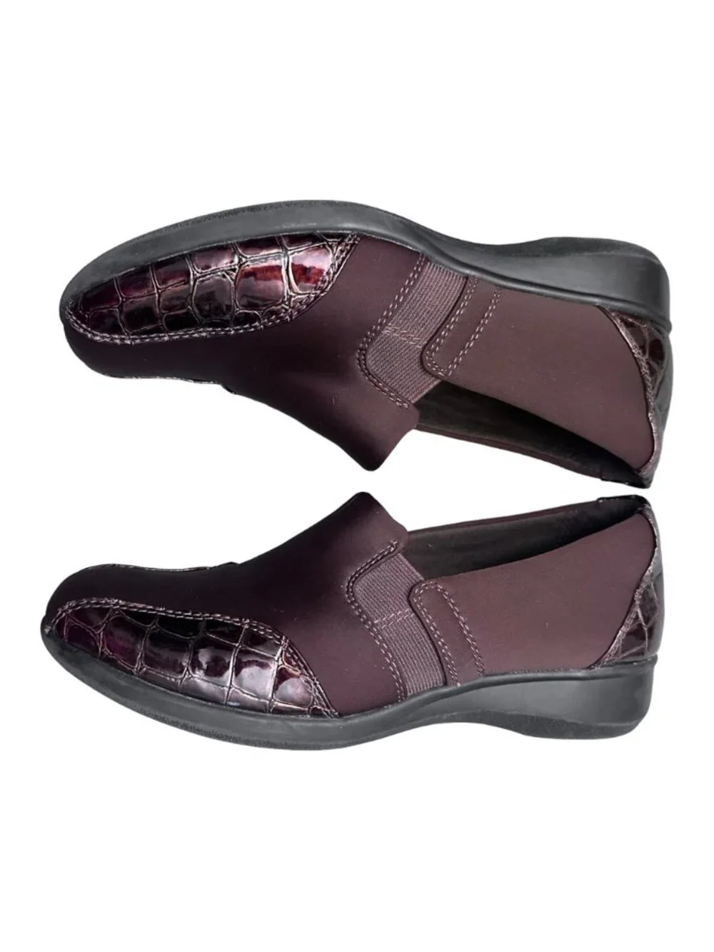 Clarks Shoes Women 8M Brown Collection Slip-On Loafers Shoes Faux Crocodile Flat